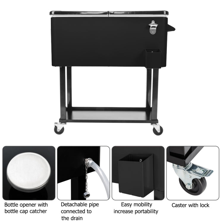 [US Warehouse] 80Qt Rectangular Refrigerated Insulation Trolley with Drain Pipe, Size: 91x87x48cm (Black)
