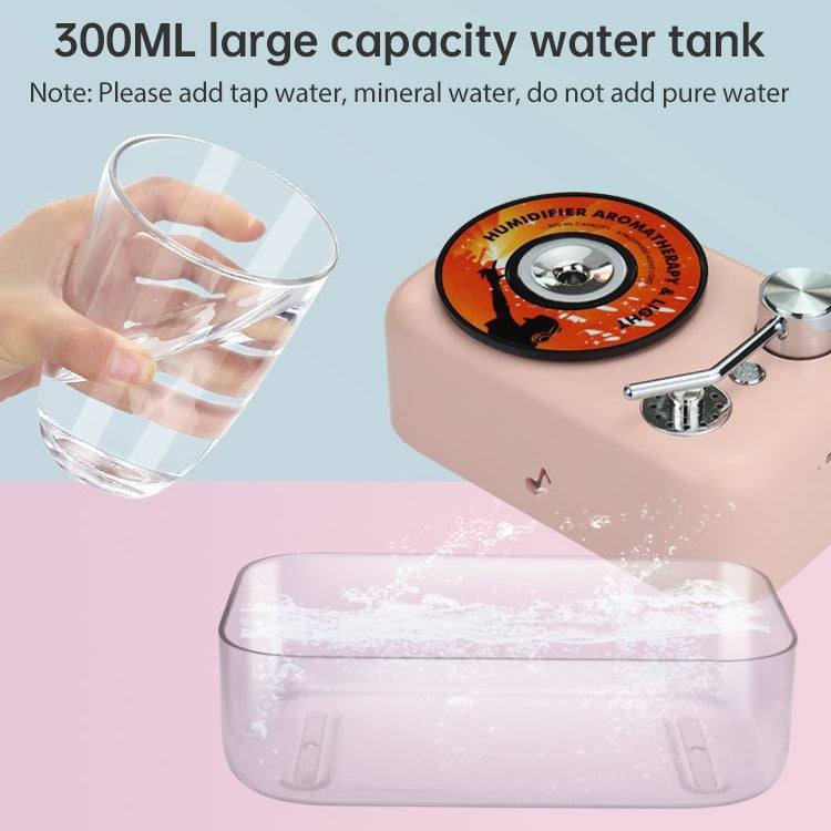 300ML Retro Turntable Style USB Hollow Music Symbol Night Light Air Humidifier Purifier