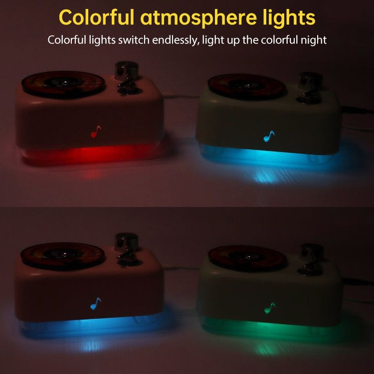 300ML Retro Turntable Style USB Hollow Music Symbol Night Light Air Humidifier Purifier
