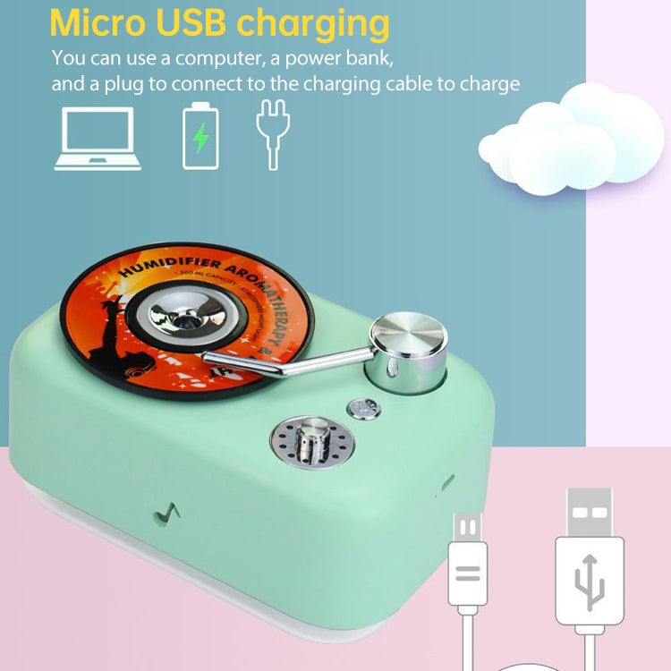 300ML Retro Turntable Style USB Hollow Music Symbol Night Light Air Humidifier Purifier