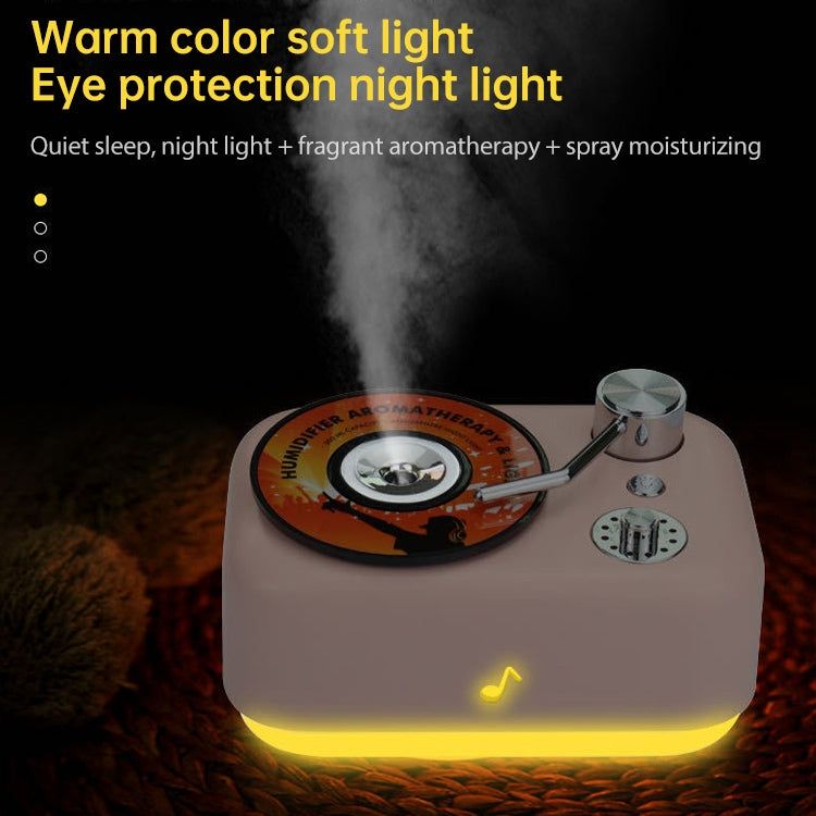 300ML Retro Turntable Style USB Hollow Music Symbol Night Light Air Humidifier Purifier