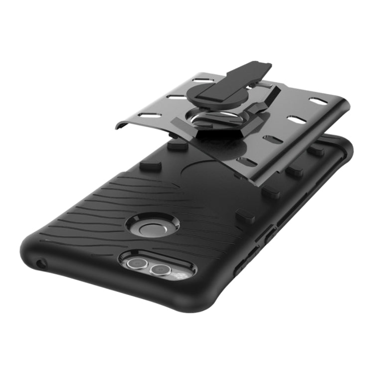 For Huawei  Honor 7X PC + TPU Dropproof Sniper Hybrid Protective Back Cover Case with 360 Degree Rotation Holder