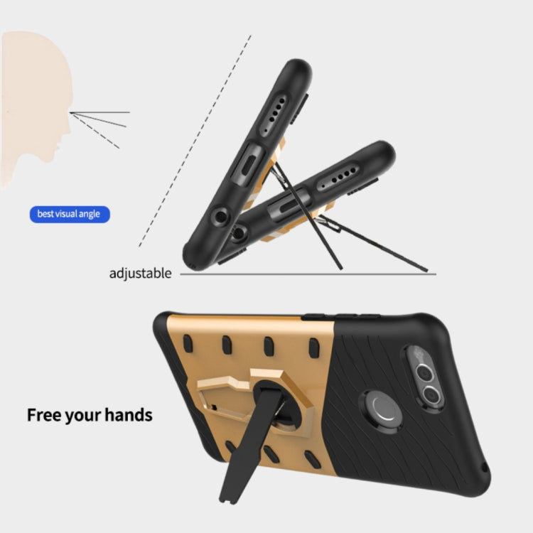 For Huawei  Honor 7X PC + TPU Dropproof Sniper Hybrid Protective Back Cover Case with 360 Degree Rotation Holder