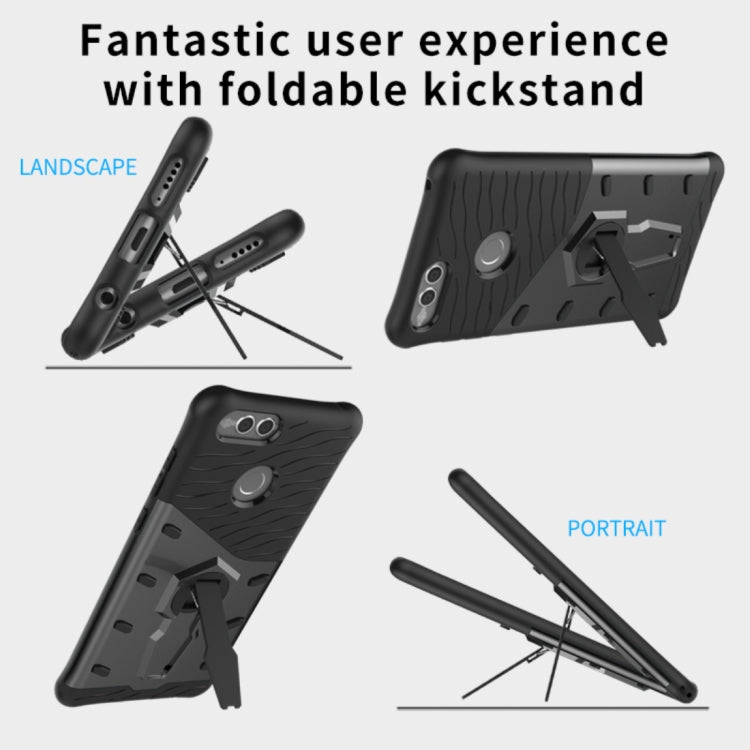For Huawei  Honor 7X PC + TPU Dropproof Sniper Hybrid Protective Back Cover Case with 360 Degree Rotation Holder