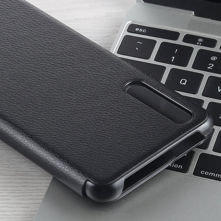 For Huawei P20 Pro Litchi Texture PC + PU Horizontal Flip Case with Smart View Winodw and Sleep Wake-up Function