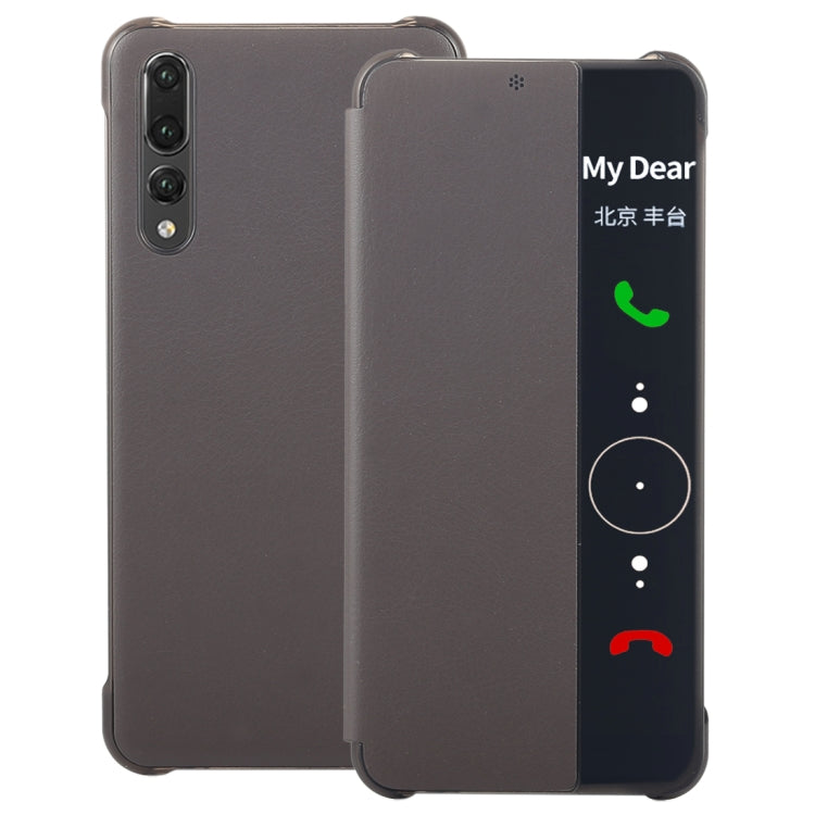 For Huawei P20 Pro Litchi Texture PC + PU Horizontal Flip Case with Smart View Winodw and Sleep Wake-up Function