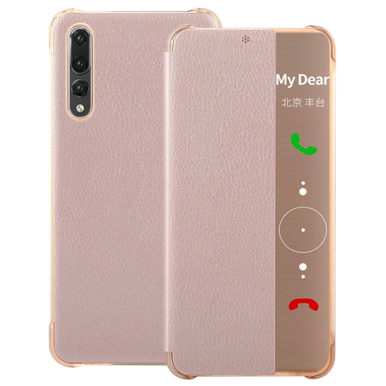 For Huawei P20 Pro Litchi Texture PC + PU Horizontal Flip Case with Smart View Winodw and Sleep Wake-up Function