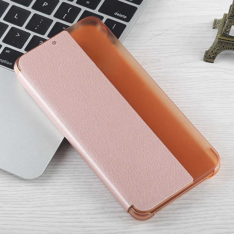 For Huawei P20 Pro Litchi Texture PC + PU Horizontal Flip Case with Smart View Winodw and Sleep Wake-up Function