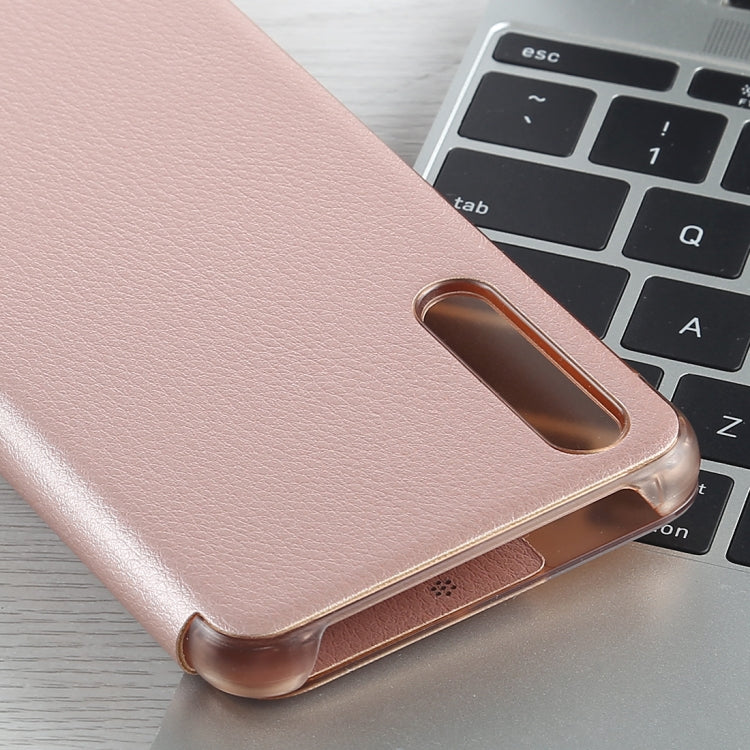 For Huawei P20 Pro Litchi Texture PC + PU Horizontal Flip Case with Smart View Winodw and Sleep Wake-up Function