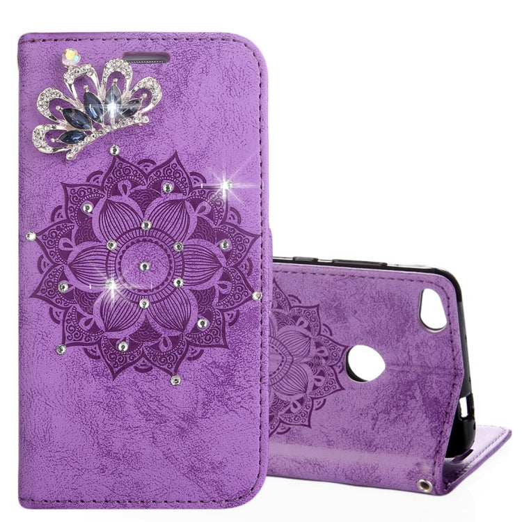 For Huawei  P8 Lite (2017) Mandragora Pattern Crystal Encrusted Horizontal Flip Leather Case with Card Slot & Holder & Wallet & Lanyard