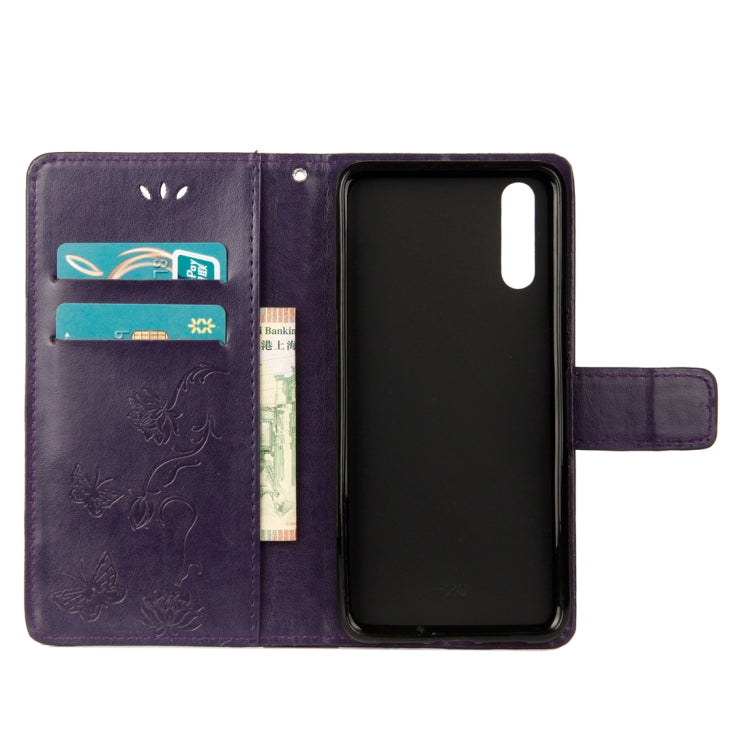 For Huawei P20 Lotus Butterfly Pattern Horizontal Flip Leather Case with Holder & Card Slots & Wallet & Lanyard