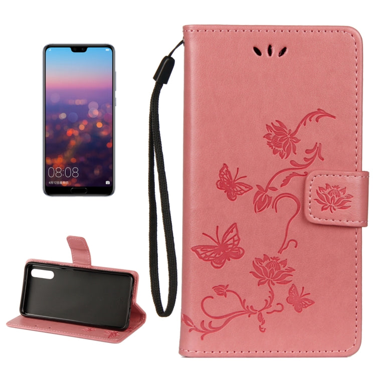 For Huawei P20 Lotus Butterfly Pattern Horizontal Flip Leather Case with Holder & Card Slots & Wallet & Lanyard