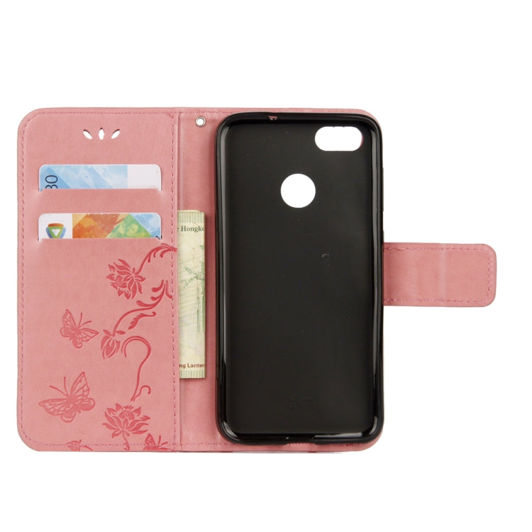 For Huawei Y9 (2018) Lotus Butterfly Pattern Horizontal Flip Leather Case with Holder & Card Slots & Wallet & Lanyard