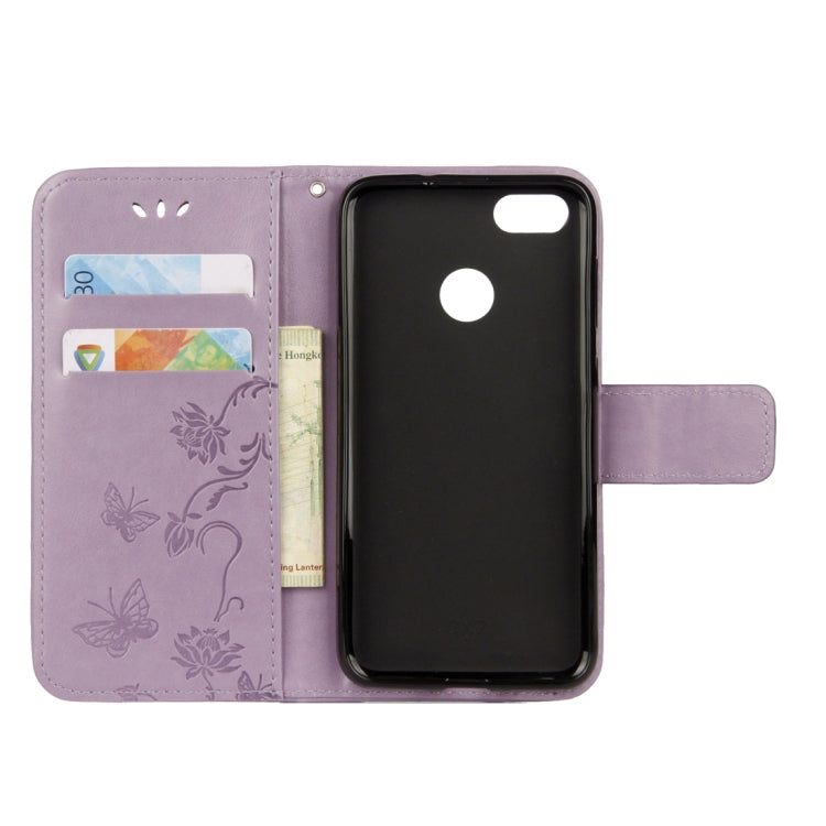 For Huawei Y9 (2018) Lotus Butterfly Pattern Horizontal Flip Leather Case with Holder & Card Slots & Wallet & Lanyard