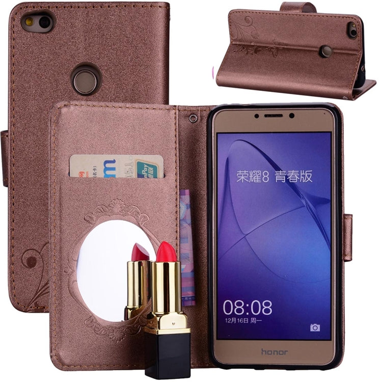 For Huawei P8 Lite (2017) Vintage Embossed Floral Butterfly Pattern Horizontal Flip Leather Case with Mirror & Card Slot & Holder & Wallet & Lanyard