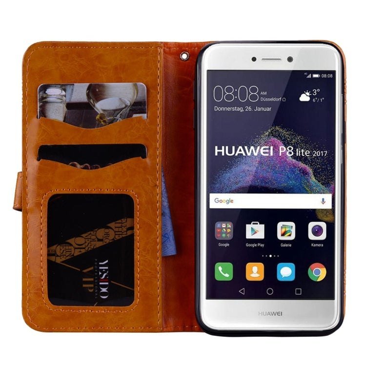 For Huawei P8 Lite (2017) Vintage Oil Wax Texture Embossed Horizontal Flip Leather Case with Holder & Card Slots & Wallet & Photo Frame & Lanyard