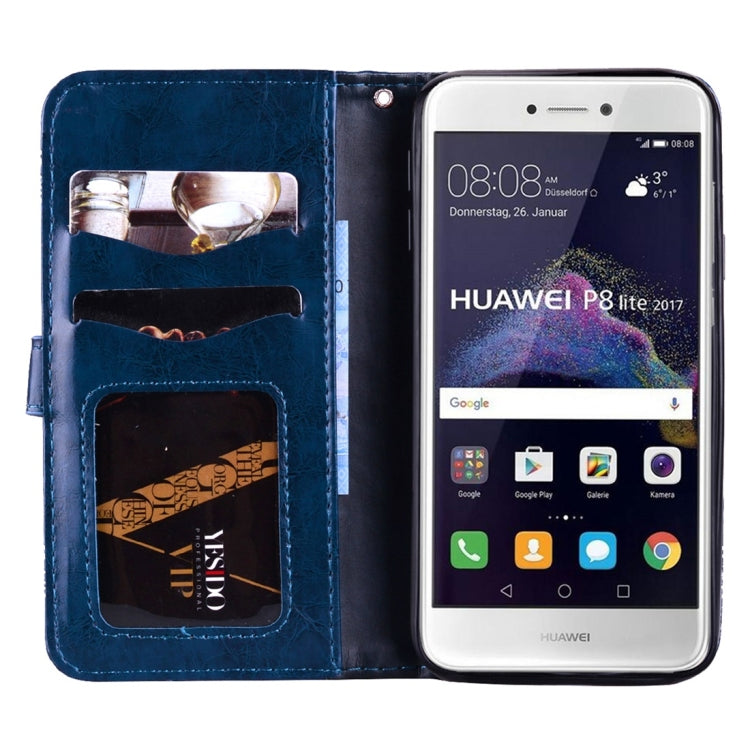 For Huawei P8 Lite (2017) Vintage Oil Wax Texture Embossed Horizontal Flip Leather Case with Holder & Card Slots & Wallet & Photo Frame & Lanyard