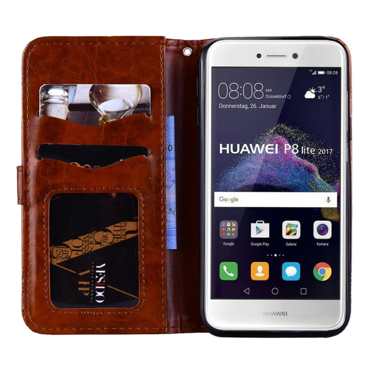 For Huawei P8 Lite (2017) Vintage Oil Wax Texture Embossed Horizontal Flip Leather Case with Holder & Card Slots & Wallet & Photo Frame & Lanyard