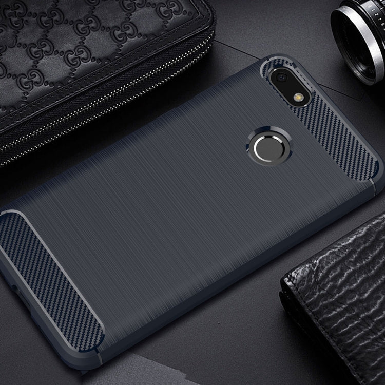 For Huawei  Enjoy 7 Brushed Texture Carbon Fiber TPU Shockproof Protective Back Cover Case
