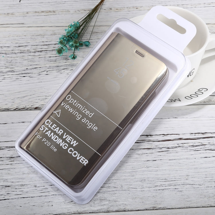 For Huawei P20 Lite Electroplating Mirror Horizontal Flip Leather Case with Holder