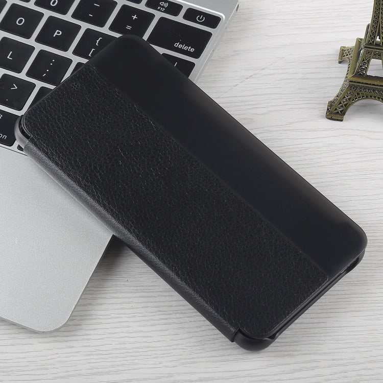 For Huawei P20 Litchi Texture PC + PU Horizontal Flip Case with Smart View Window and Sleep Wake-up Function