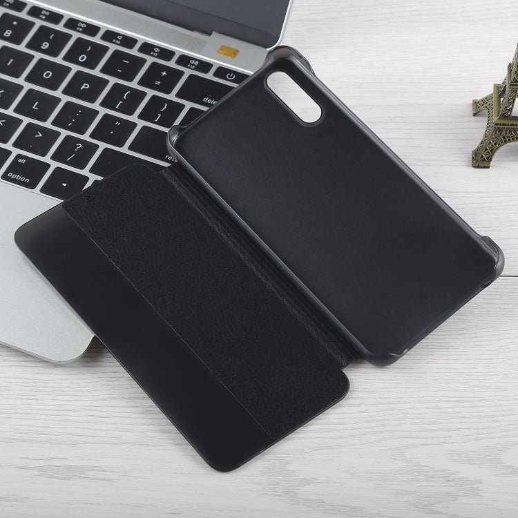 For Huawei P20 Litchi Texture PC + PU Horizontal Flip Case with Smart View Window and Sleep Wake-up Function
