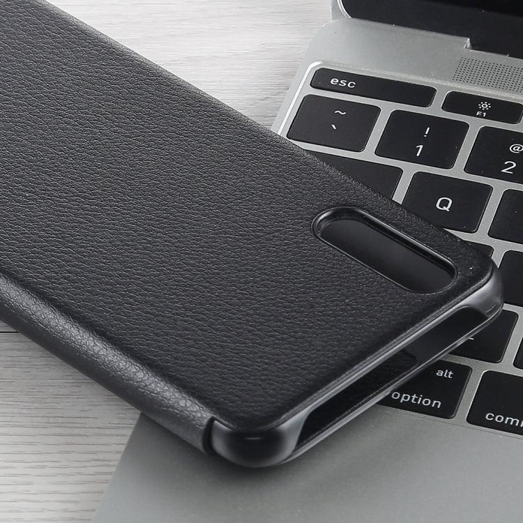 For Huawei P20 Litchi Texture PC + PU Horizontal Flip Case with Smart View Window and Sleep Wake-up Function