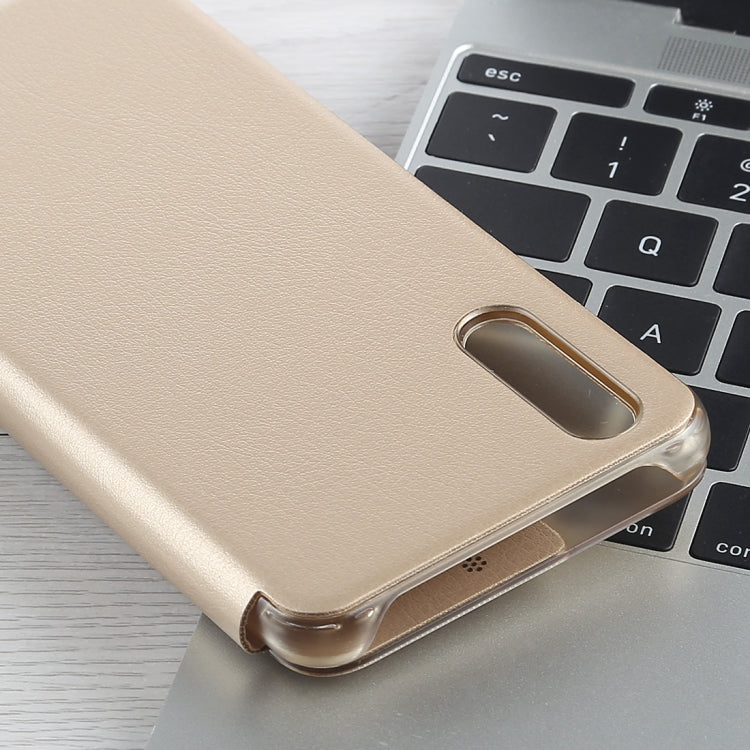 For Huawei P20 Litchi Texture PC + PU Horizontal Flip Case with Smart View Window and Sleep Wake-up Function