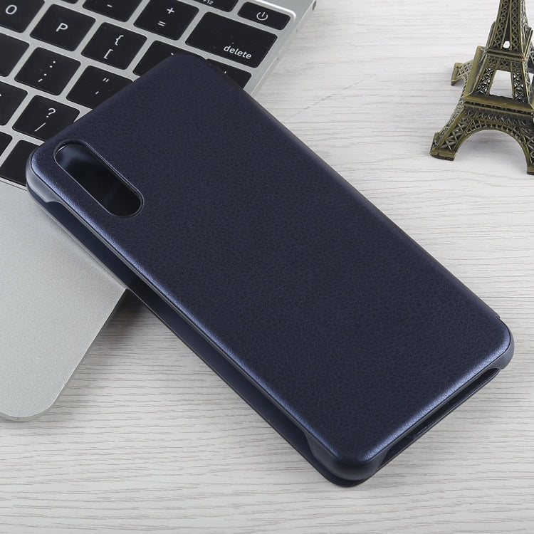 For Huawei P20 Litchi Texture PC + PU Horizontal Flip Case with Smart View Window and Sleep Wake-up Function