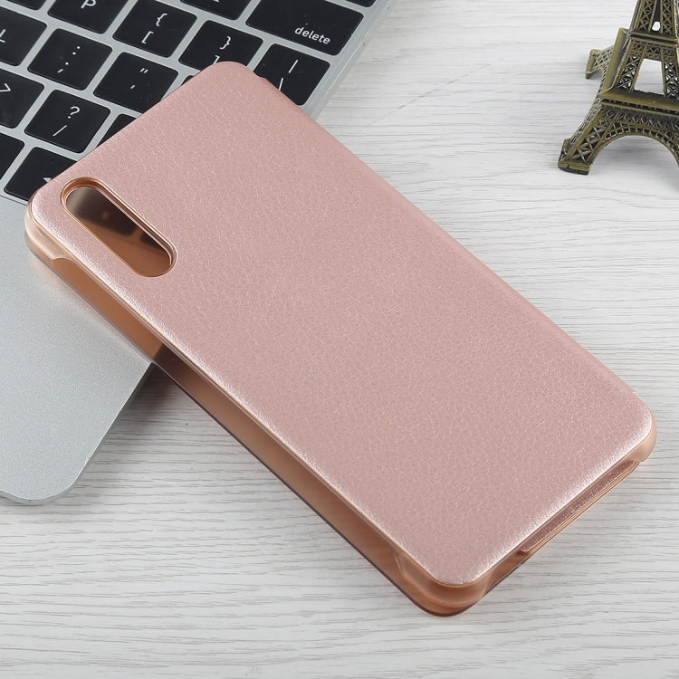 For Huawei P20 Litchi Texture PC + PU Horizontal Flip Case with Smart View Window and Sleep Wake-up Function