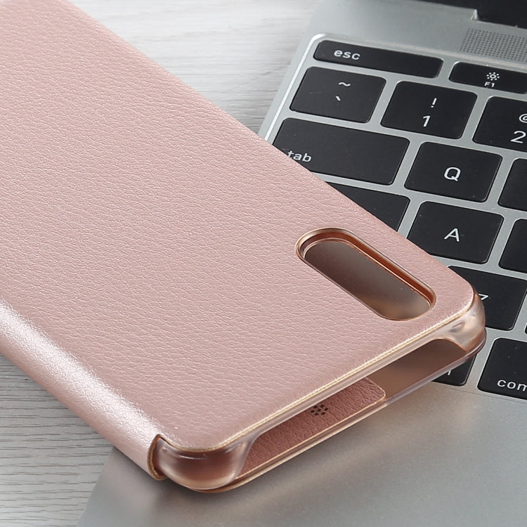 For Huawei P20 Litchi Texture PC + PU Horizontal Flip Case with Smart View Window and Sleep Wake-up Function