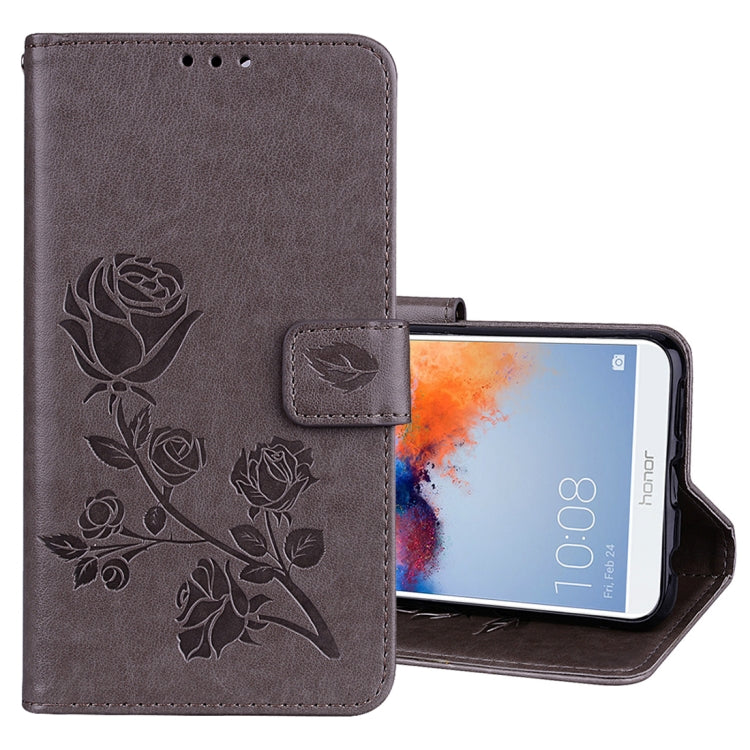 For Huawei Honor 7X Rose Embossed Horizontal Flip Environmental PU Leather Case with Holder & Card Slots & Wallet