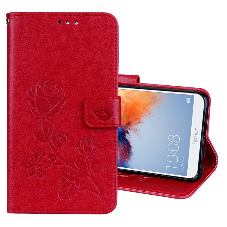 For Huawei Honor 7X Rose Embossed Horizontal Flip Environmental PU Leather Case with Holder & Card Slots & Wallet