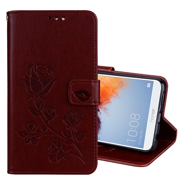 For Huawei Honor 7X Rose Embossed Horizontal Flip Environmental PU Leather Case with Holder & Card Slots & Wallet