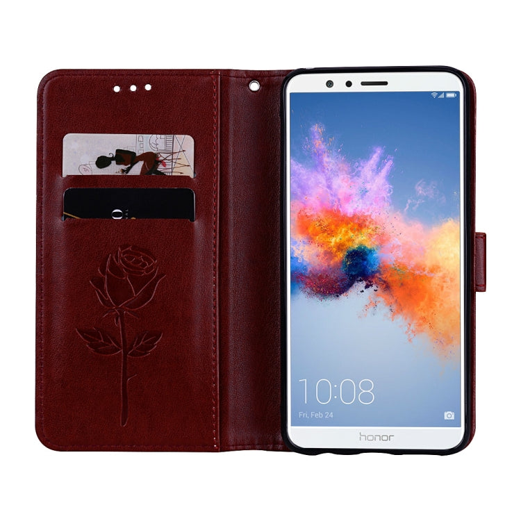 For Huawei Honor 7X Rose Embossed Horizontal Flip Environmental PU Leather Case with Holder & Card Slots & Wallet