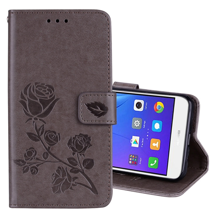 For Huawei Y3 2017 Rose embossed Texture Horizontal Flip Environmental PU Leather Case with Holder & Card Slots & Wallet