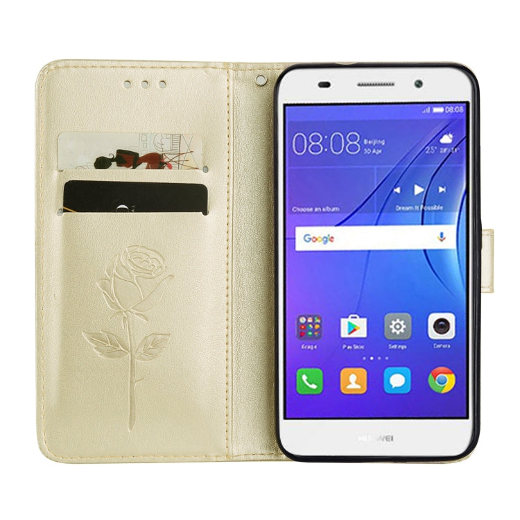 For Huawei Y3 2017 Rose embossed Texture Horizontal Flip Environmental PU Leather Case with Holder & Card Slots & Wallet