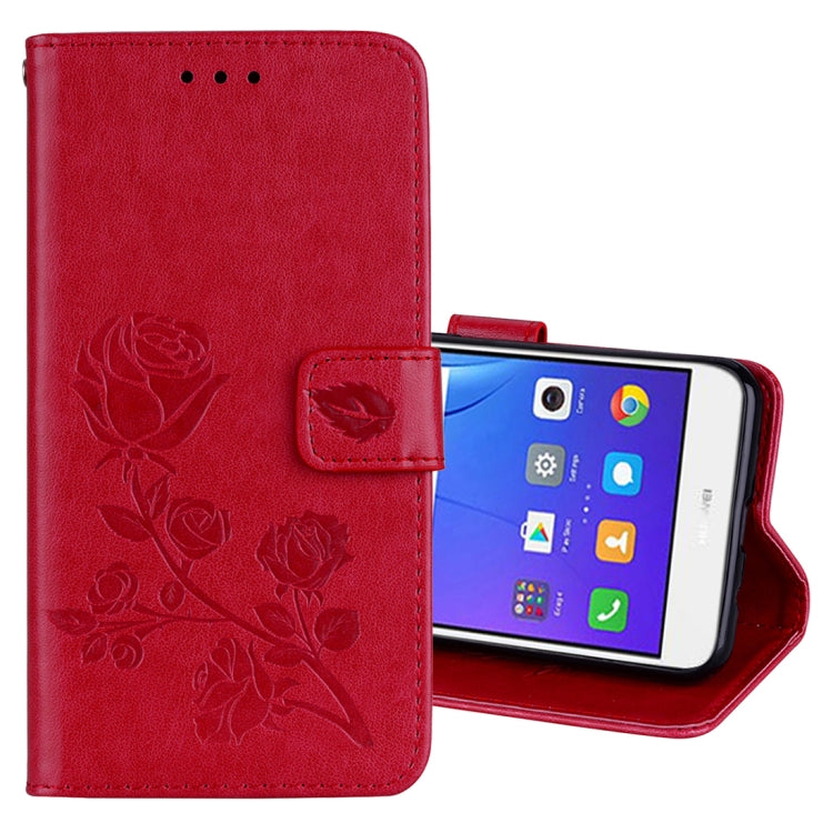 For Huawei Y3 2017 Rose embossed Texture Horizontal Flip Environmental PU Leather Case with Holder & Card Slots & Wallet