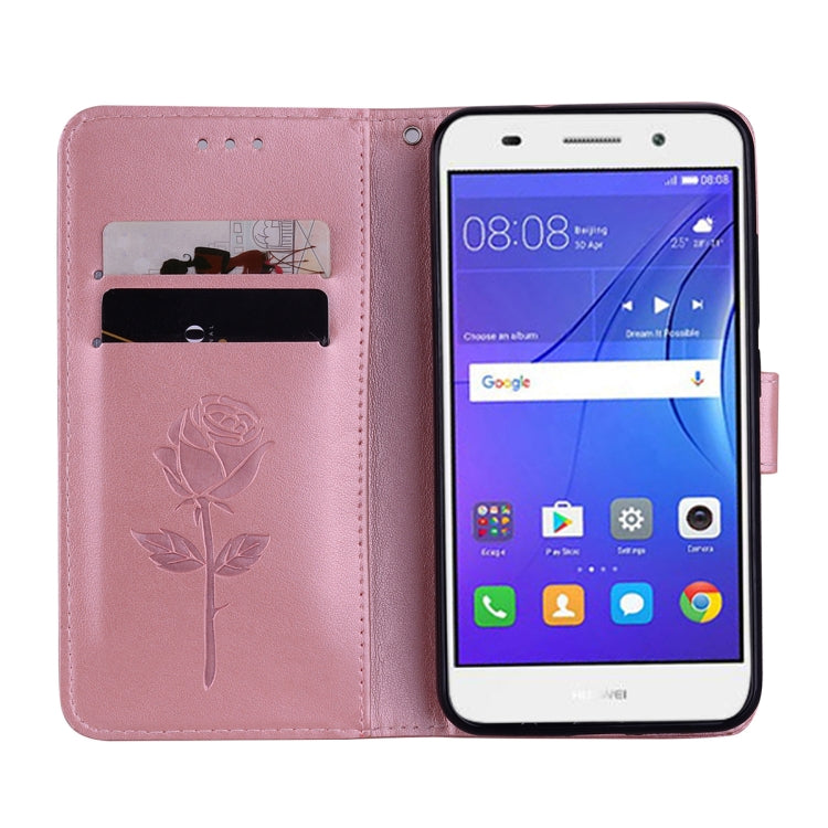 For Huawei Y3 2017 Rose embossed Texture Horizontal Flip Environmental PU Leather Case with Holder & Card Slots & Wallet