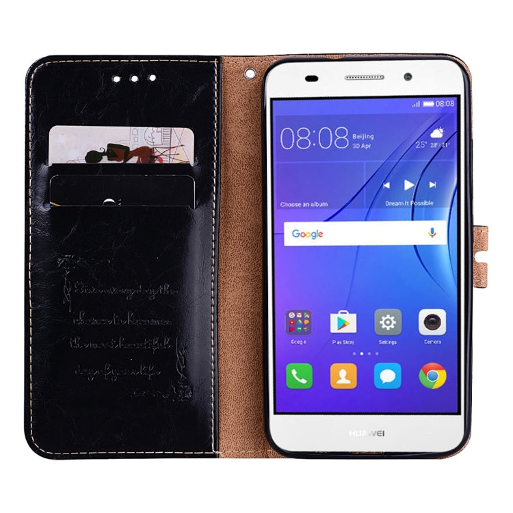 For Huawei Y3 (2017) Business Style Oil Wax Texture Horizontal Flip Leather Case with Holder & Card Slots & Wallet