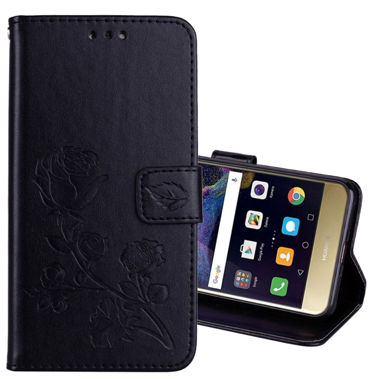 For Huawei P8 Lite 2017 Rose Embossed Horizontal Flip Environmental PU Leather Case with Holder & Card Slots & Wallet