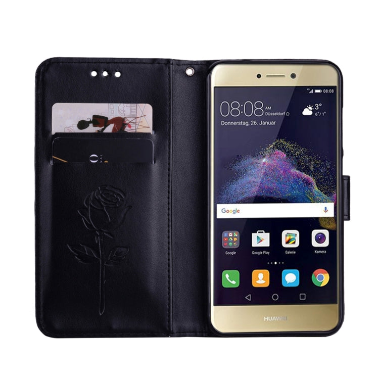 For Huawei P8 Lite 2017 Rose Embossed Horizontal Flip Environmental PU Leather Case with Holder & Card Slots & Wallet