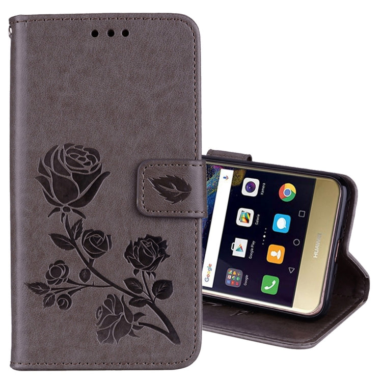 For Huawei P8 Lite 2017 Rose Embossed Horizontal Flip Environmental PU Leather Case with Holder & Card Slots & Wallet