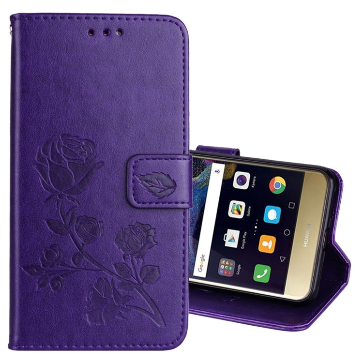 For Huawei P8 Lite 2017 Rose Embossed Horizontal Flip Environmental PU Leather Case with Holder & Card Slots & Wallet