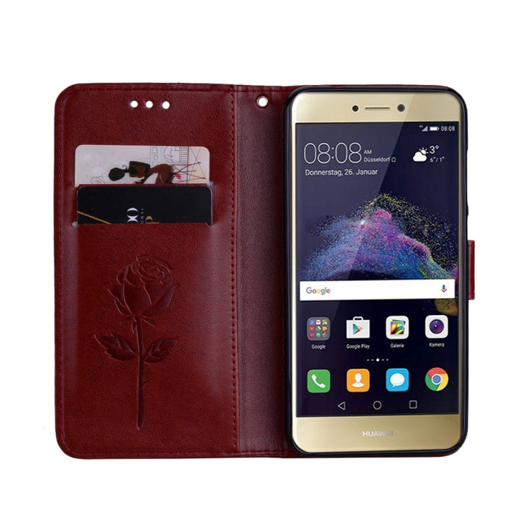 For Huawei P8 Lite 2017 Rose Embossed Horizontal Flip Environmental PU Leather Case with Holder & Card Slots & Wallet