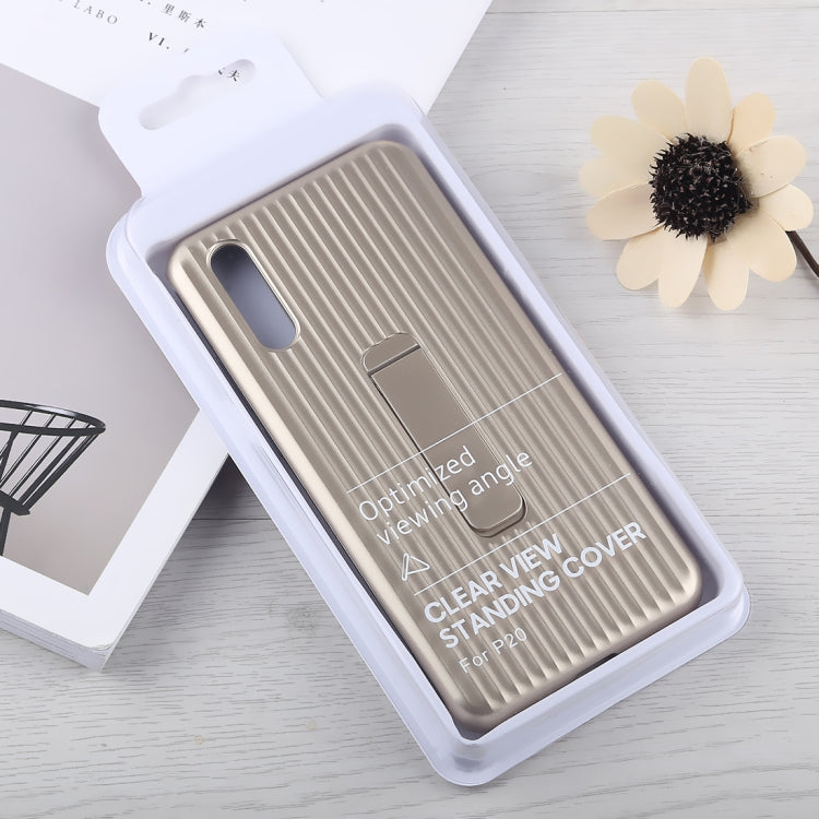 PC + Silicone Vertical Texture Case for Huawei P20, with Holder