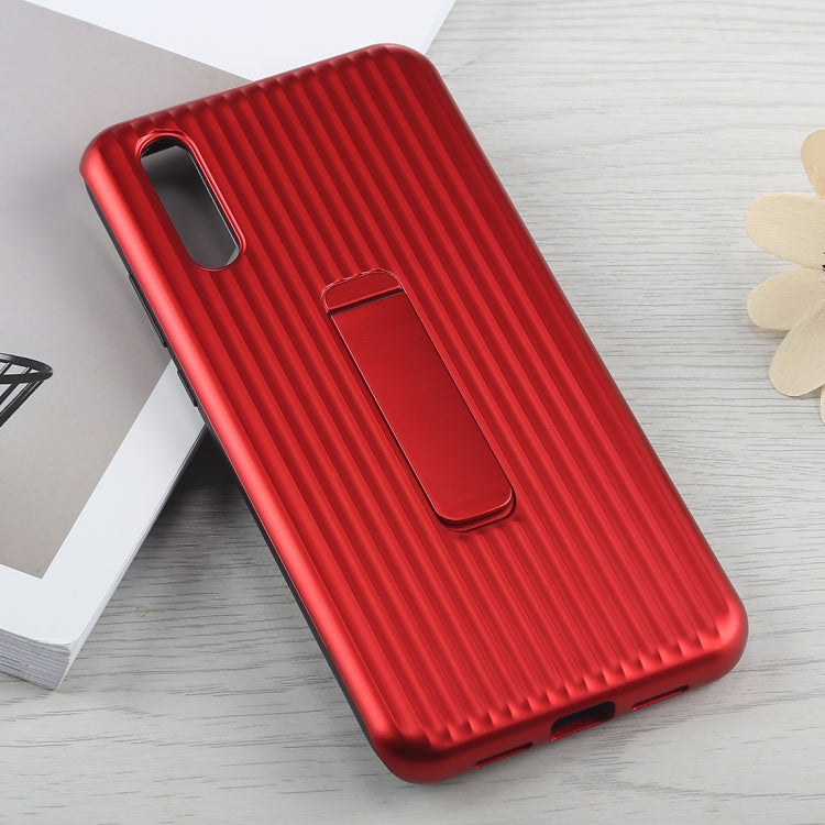 PC + Silicone Vertical Texture Case for Huawei P20, with Holder