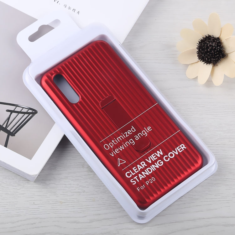 PC + Silicone Vertical Texture Case for Huawei P20, with Holder