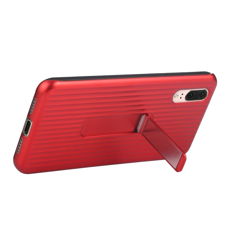 PC + Silicone Vertical Texture Case for Huawei P20, with Holder