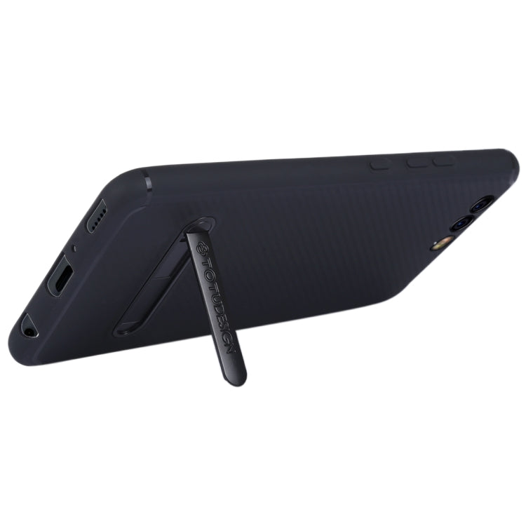 TOTUDESIGN Slim Series Carbon Fiber Texture TPU Case for Huawei P10 Plus, with Holder(Black)